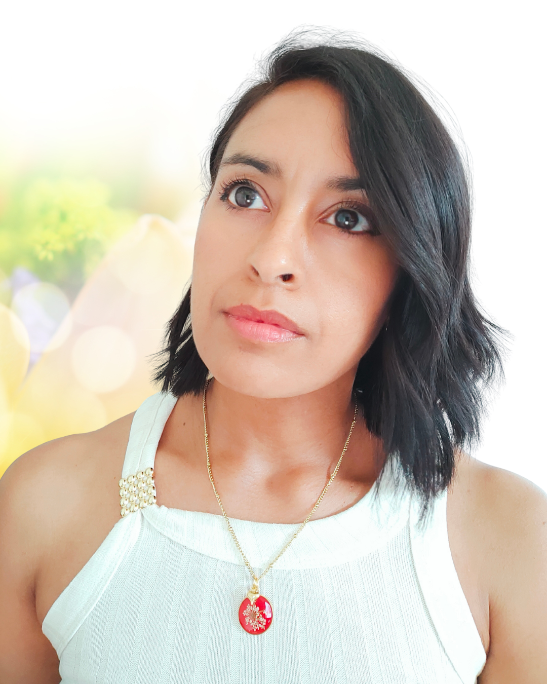 Collana CROMOSFERA con fiore "Pizzo della Regina Anna bianco"