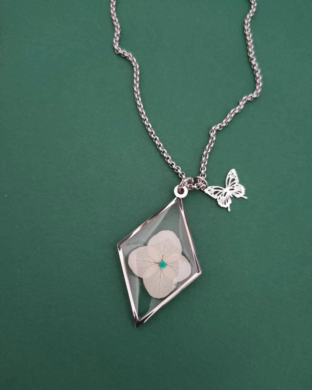 Collana ROMBO con fiore "Ortensia bianca" - Unima Design_2