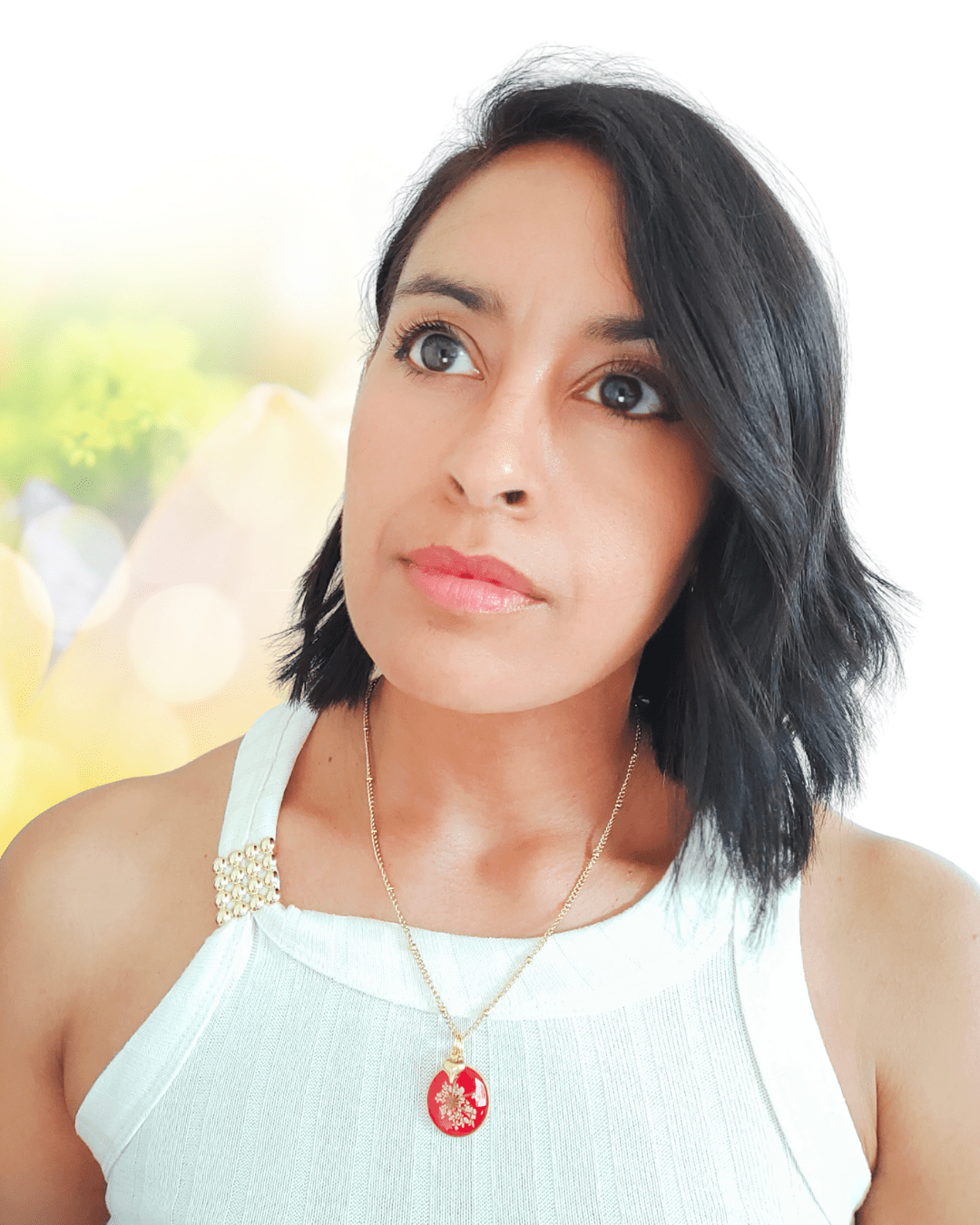Collana CROMOSFERA con resina rossa e fiore "Pizzo della Regina Anna" - Unima Design
