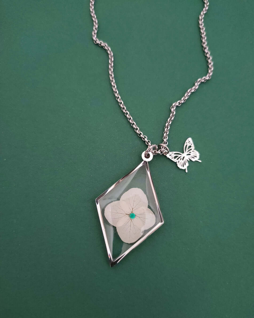 Collana ROMBO con fiore "Ortensia bianca" - Unima Design