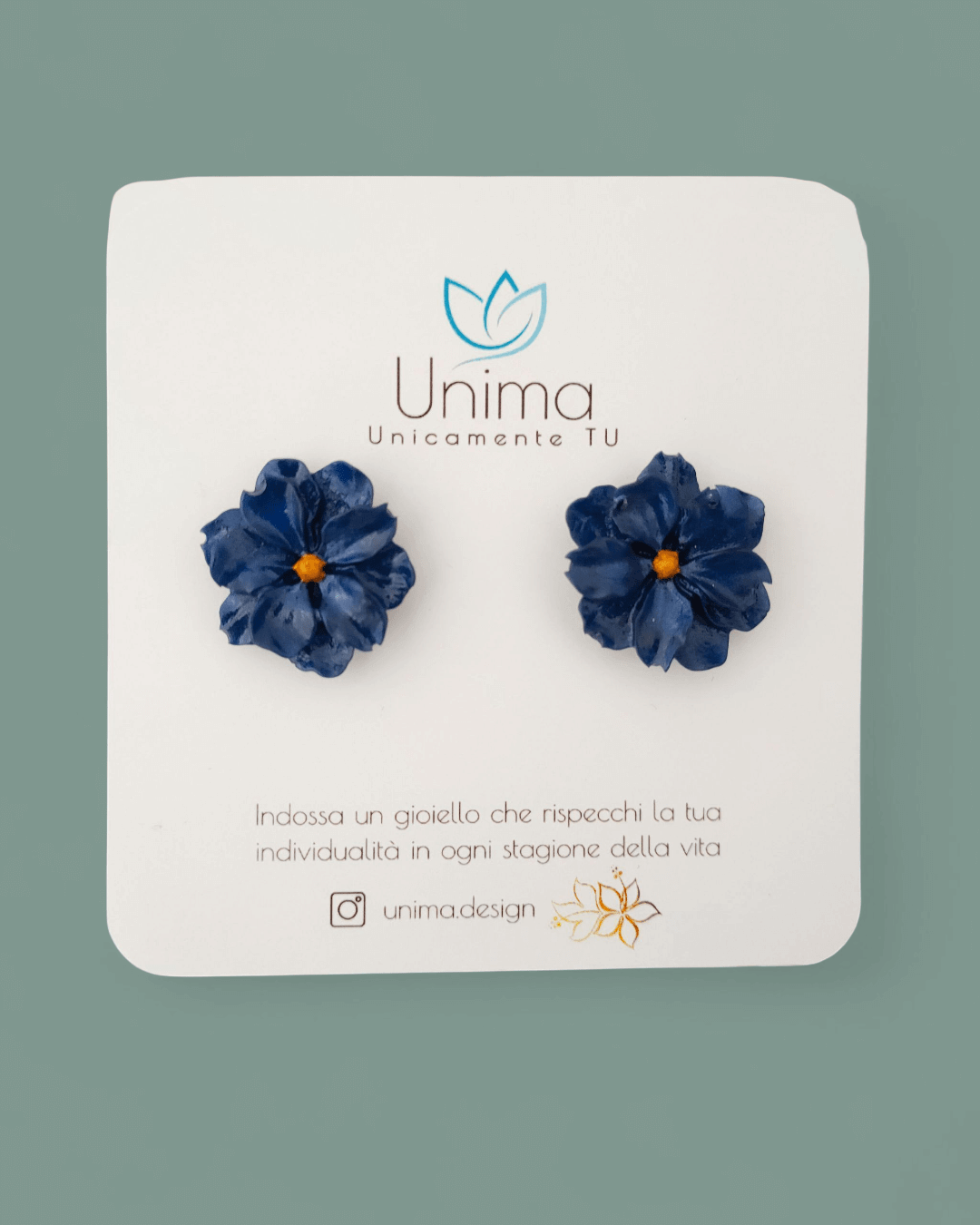 Orecchini AMELIA - Fiore blu in resina - Unima Design