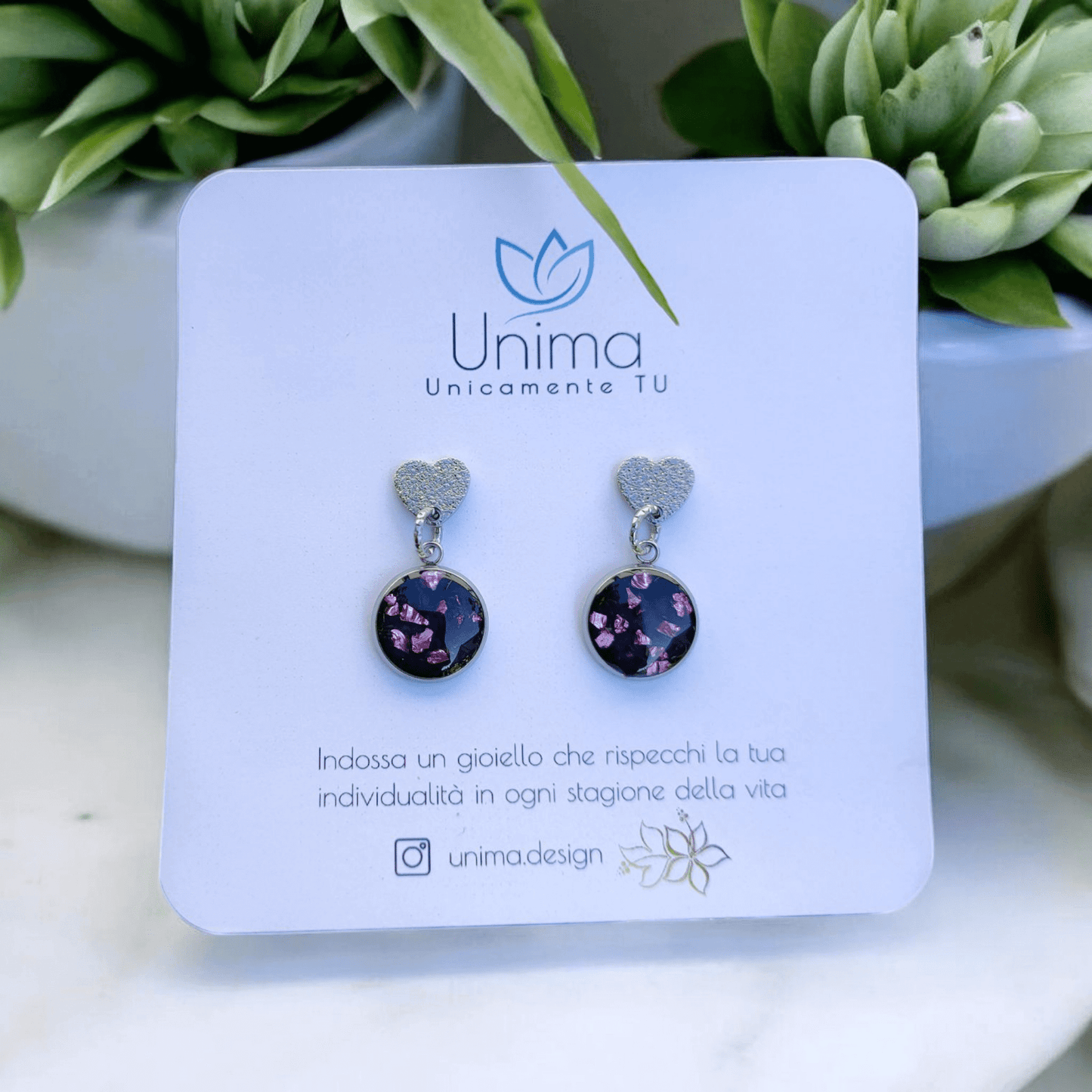 Orecchini FRAMMENTI con "frammenti di vetro viola" - Unima Design