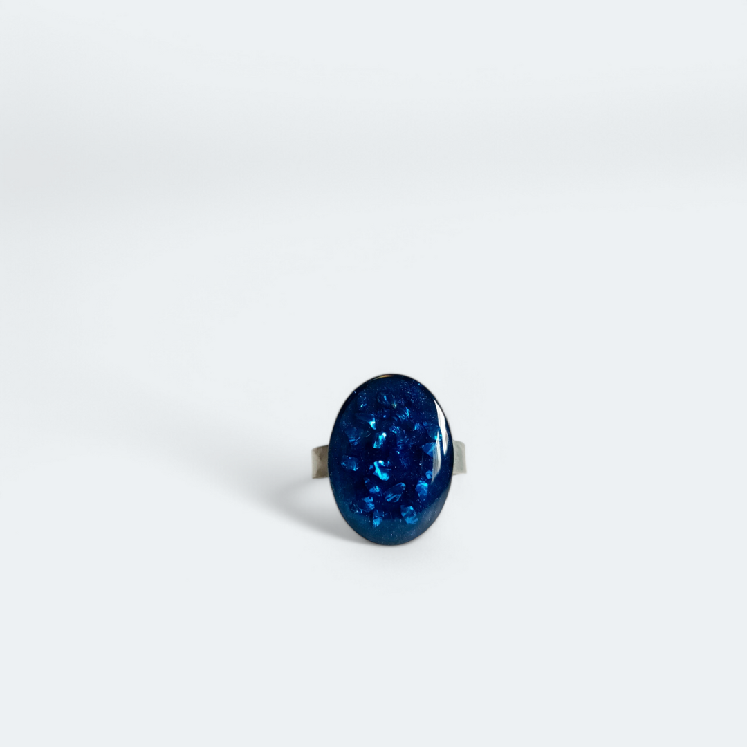 Anello FRAMMENTI regolabile con "frammenti di vetro blu" - Unima Design