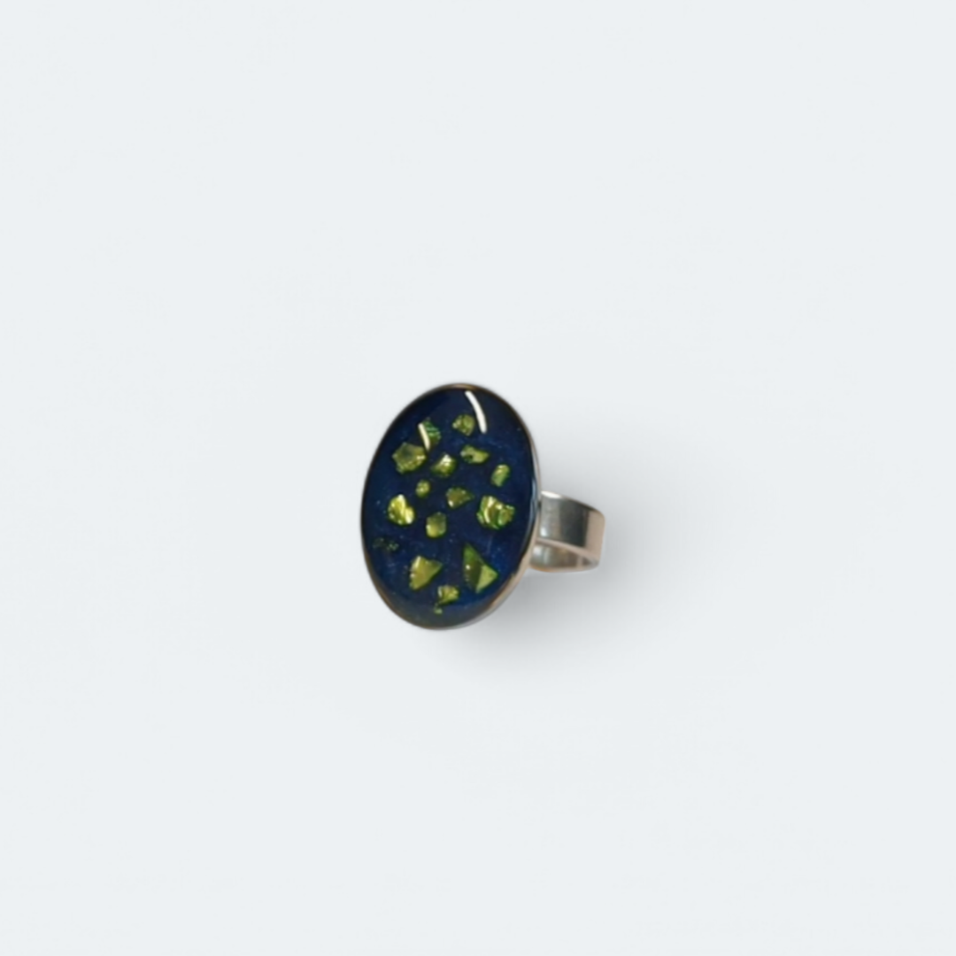Anello FRAMMENTI regolabile con "frammenti di vetro verdi" - Unima Design