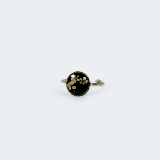 Anello LUNA regolabile con fiore "Pizzo della Regina Anna bianco" - Unima Design
