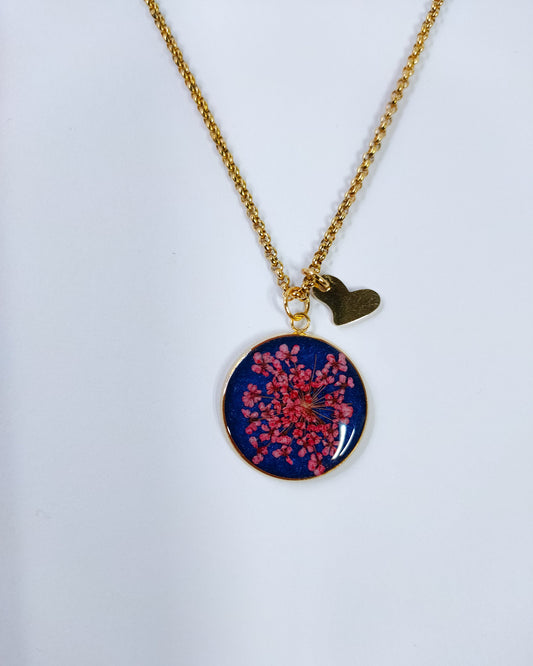 Collana RONDA con fiore "Pizzo della Regina Anna rosso" - Unima Design