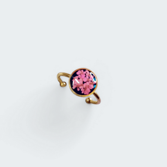 Anello LUNA regolabile con "fiore Pizzo della Regina Anna fucsia" - Unima Design
