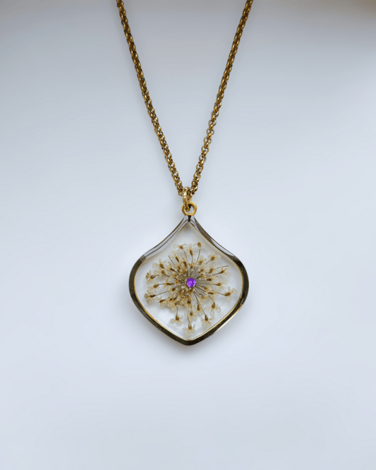 Collana PETALO con il fiore "Pizzo della Regina Anna bianco" - Unima Design